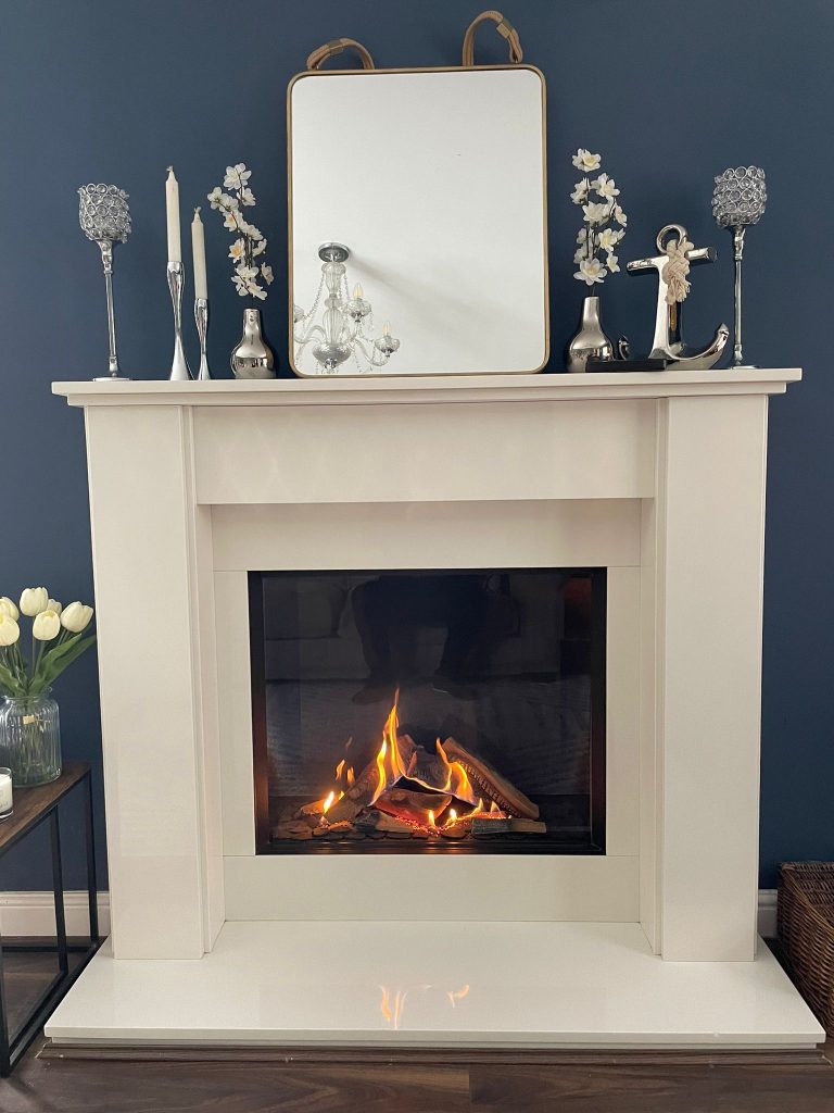 DRU and marble gas fire fireplace suite