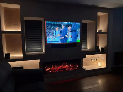 finished media wall fire installation