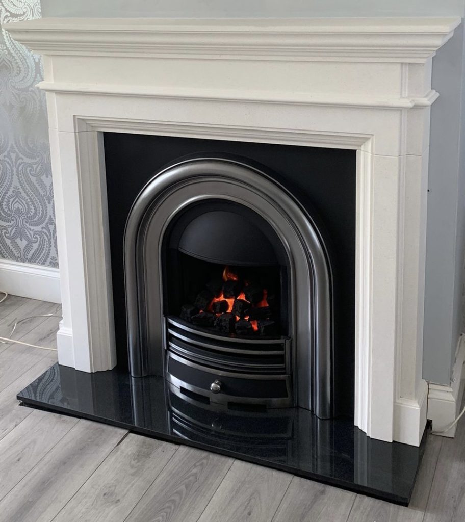 limestone cast fireplace installation